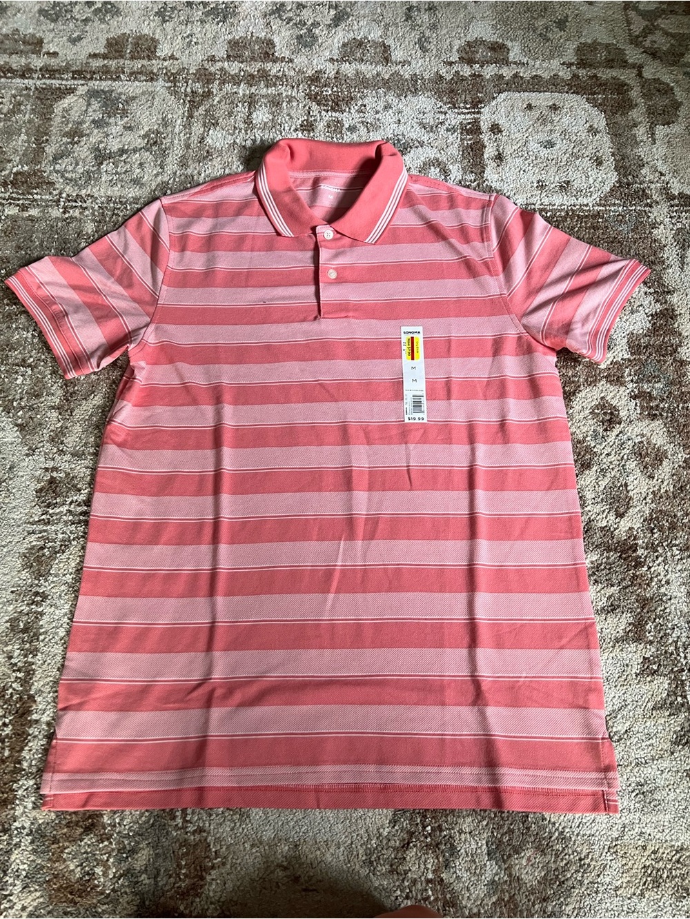 Sonoma Coral and Light Pink Striped Polo